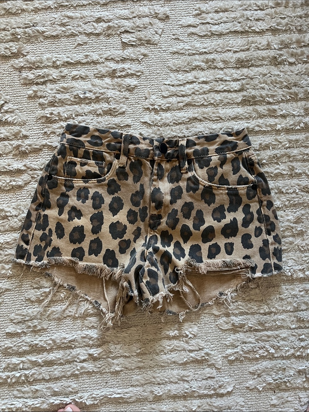 Blank NYC Leopard Print Denim Cutoff Shorts - Tan & Black